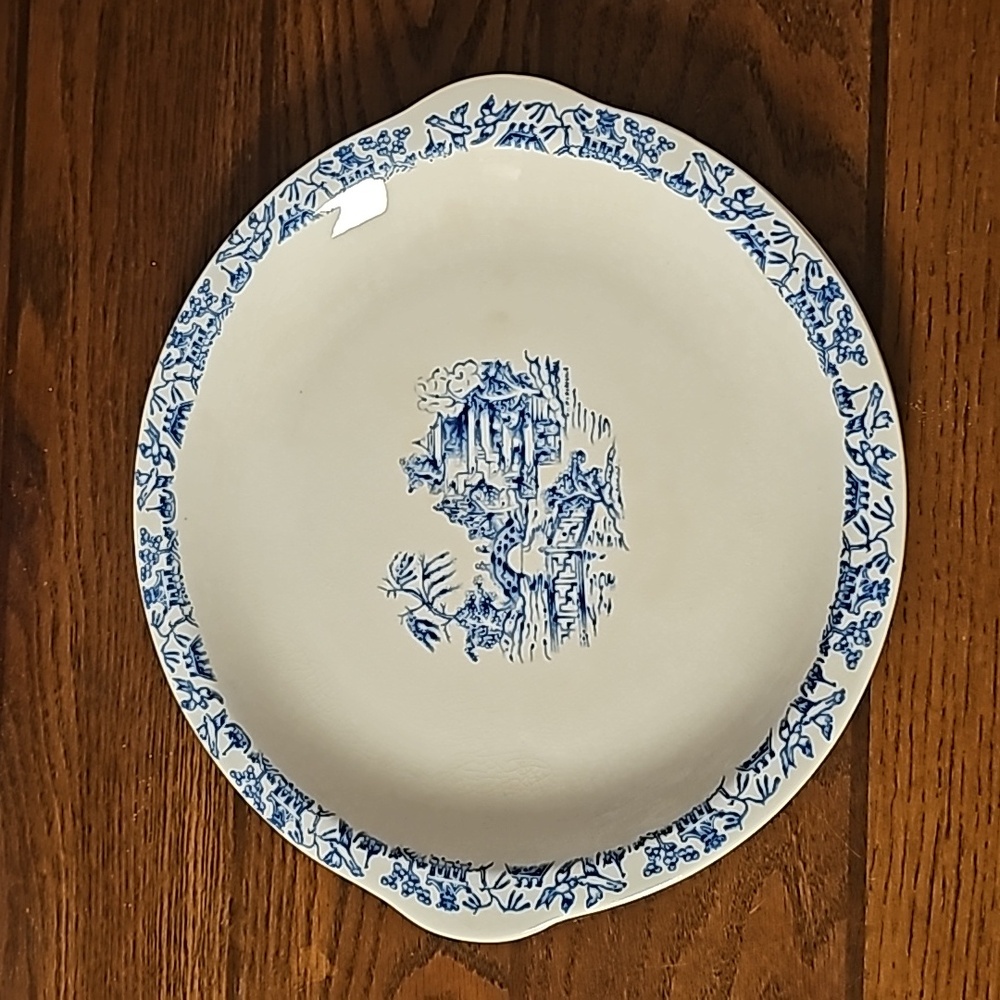 Vintage Asian Scene Transferware Platter with Handles
